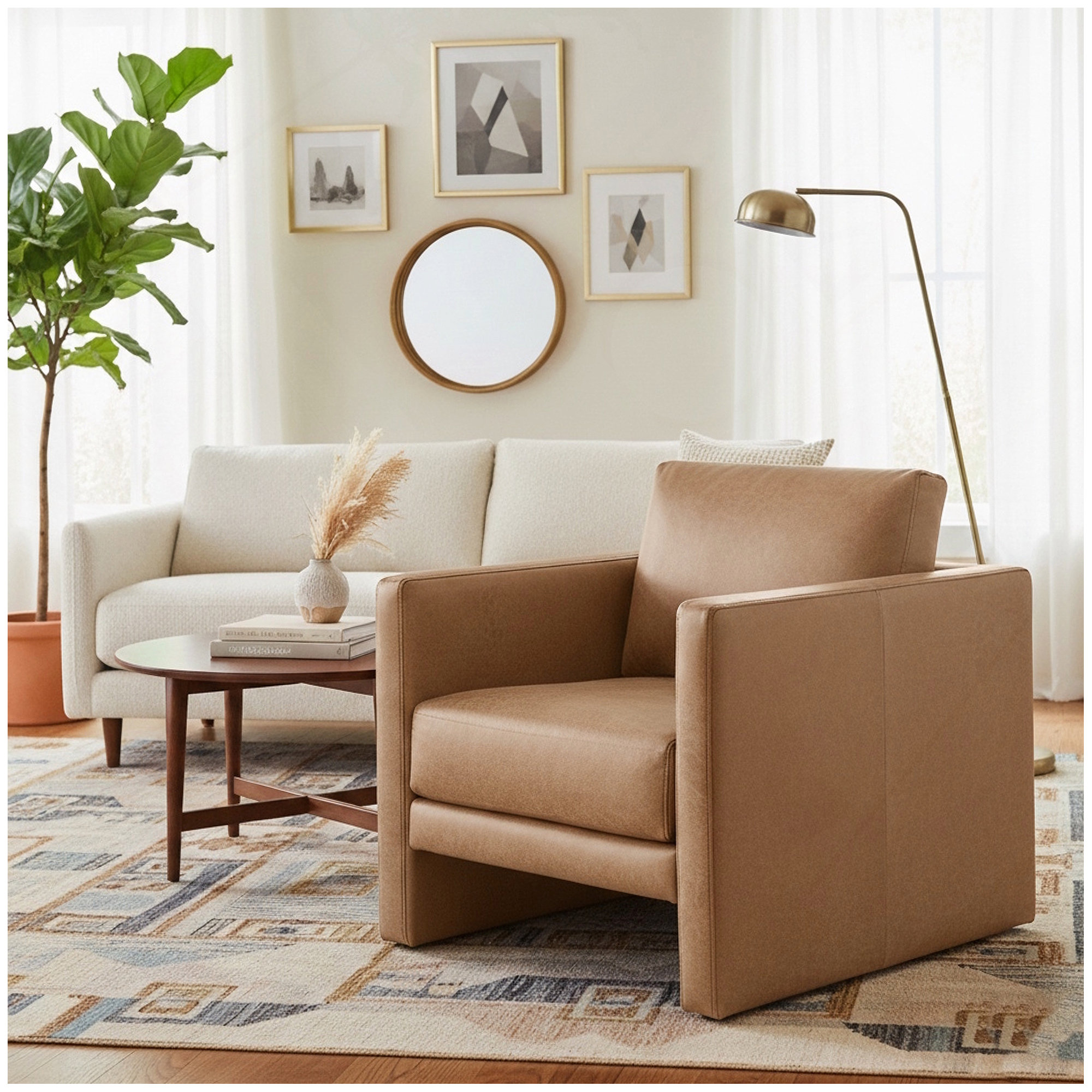 Dayna Vegan Leather Arm Chair, Honey Vegan Leather