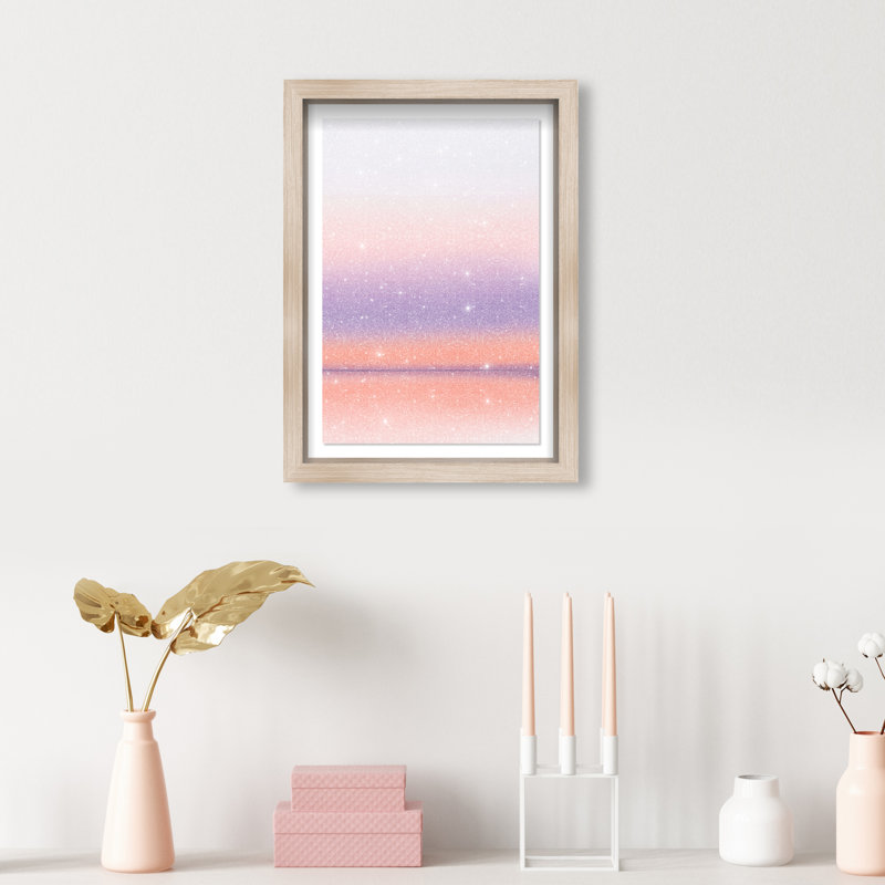 Peach Coastline Print by Oliver Gal, 46.5"H x 31.5"W, Natural Oak Shadowbox