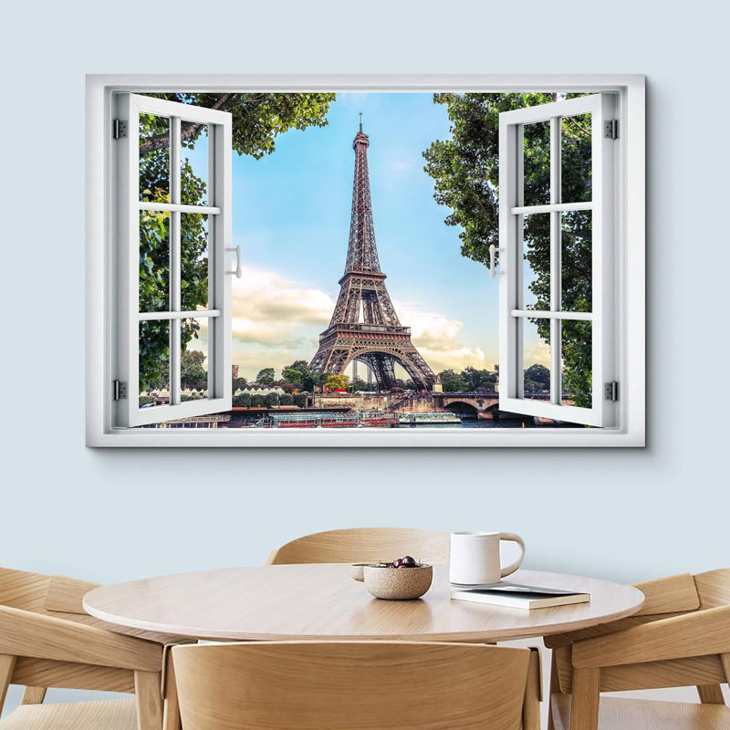 «Window View Eiffel Tower Champ De Mars, Paris, France», H 24 po x l 36 po
