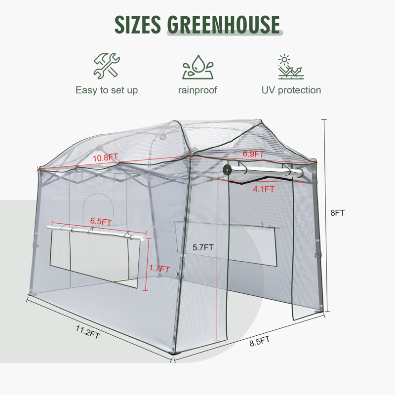 Walk-in Greenhouse, Portable Pop-up Greenhouse for Indoor Outdoor, Plant Garden Green House with Zippered Doors, 134.4" D