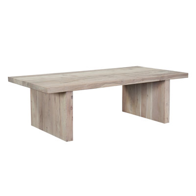 Nira Coffee Table | 48 Inch Rectangular Top | Handcrafted Washed White Acacia Wood | Panel Leg Base
