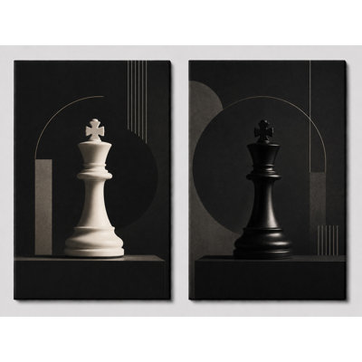 Très grand ensemble de 2 reproductions d'art sur toile, "King Chess Modern", impression sur toile 24 x 36 pouces