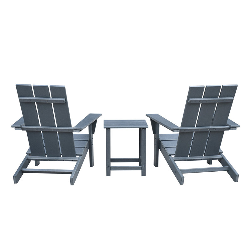Outdoor Adirondack Chair Set Of 2 And Table Set,HDPE All-Weather Fire Pit Chair,  Ergonomic Design Patio Lawn Chair For Outside Deck Garden Backyard Balcony, Grey