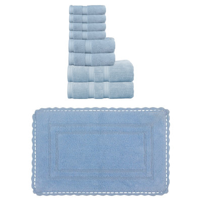 Colson 100% Soft Cotton 2 Pc Bath Towel Set & 1 Pc 21x34" Bath Rug, (Set of 3), Ivory