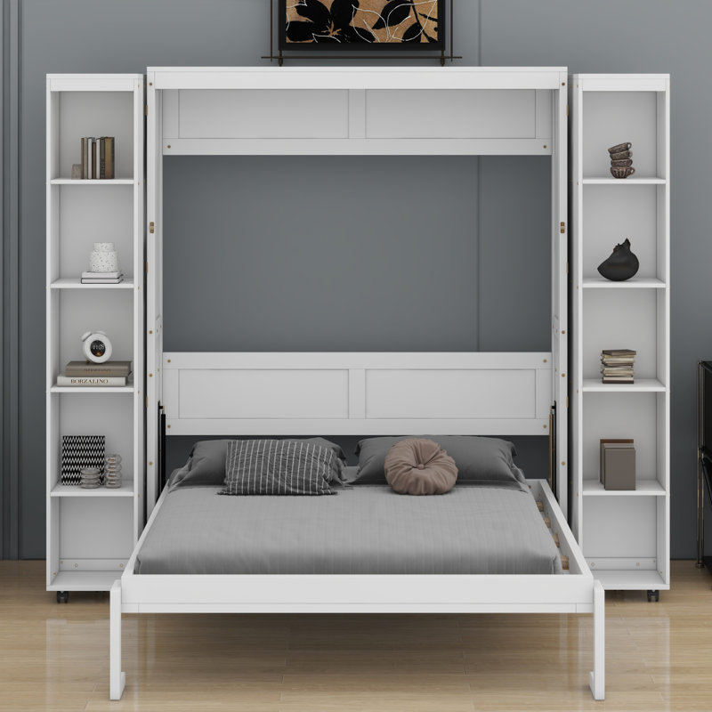 Lit escamotable mural Murphy avec portes de rangement, Blanc