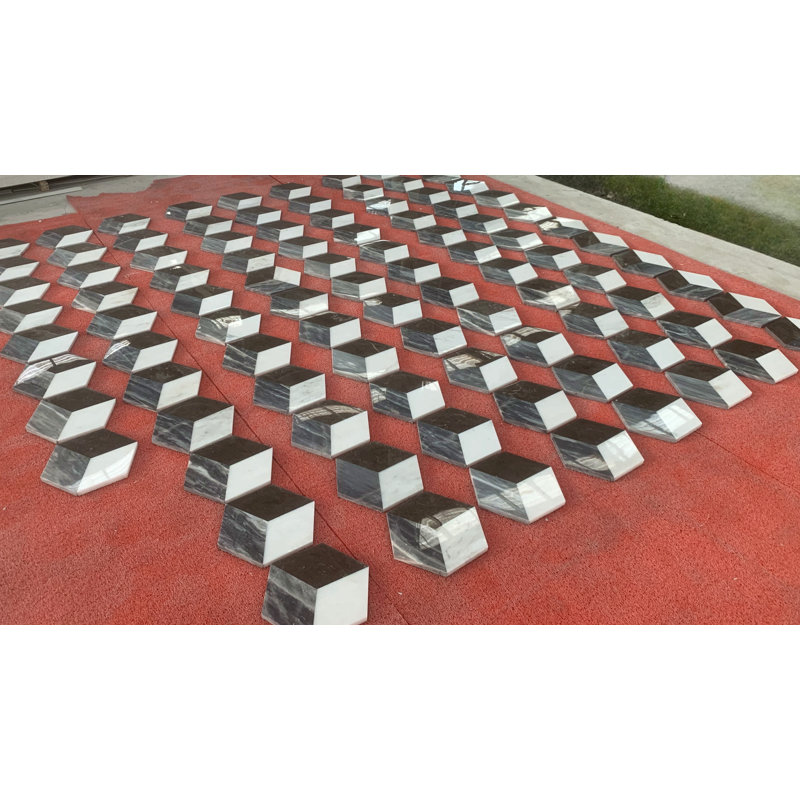 Marbre hexagonal à jet d'eau, 3 couleurs blanc gris noir, marbre naturel, pour plancher et mur, carreau de marbre poli, pierre naturelle, marbre véritable, marbre véritable, 1 boîte de 12 pièces