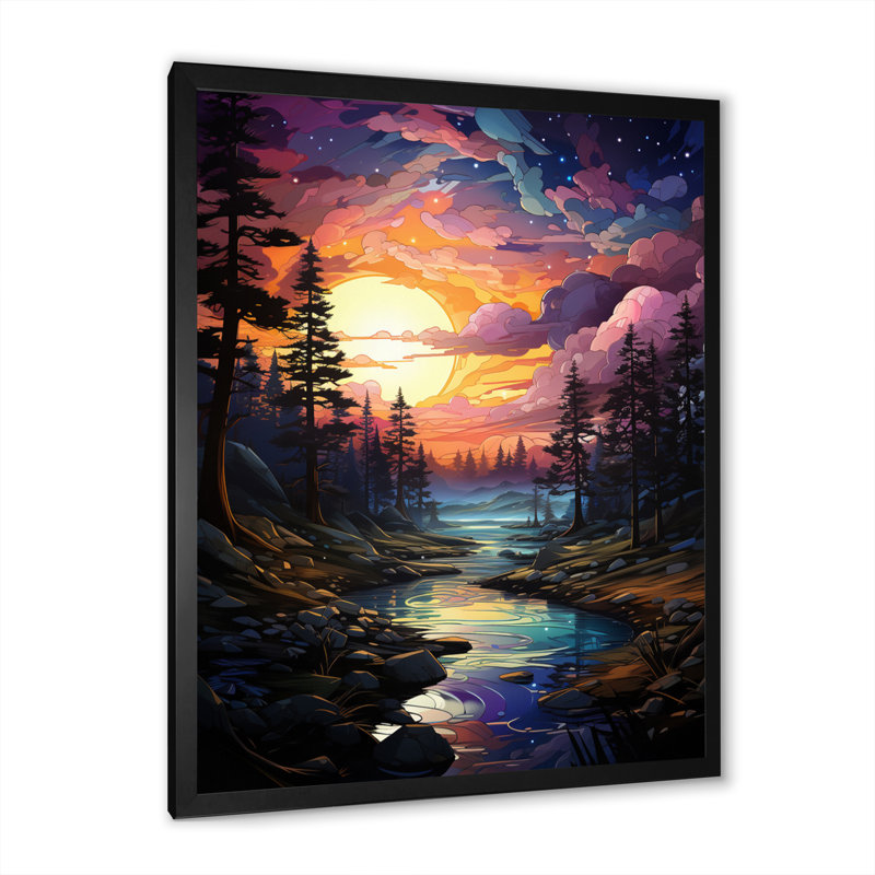 Whimsical Pine Tree - Reproduction de photo sur toile, Cadre photo noir, H 32 po x l 16 po x P 1 po