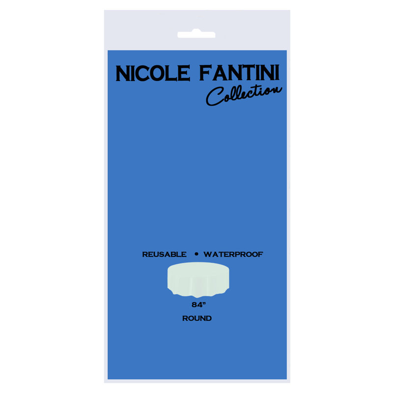 Nicole Fantini Plastic Disposable Round Tablecloth 84'', Medium Blue