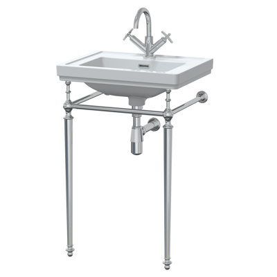 Nuie Classique 531mm L x 406mm W White/Chrome Fireclay Rectangular Sink with Overflow