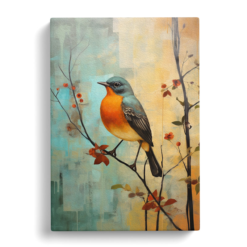Robin Bird Modern No.2 - Wrapped Canvas, 50cm H x 35cm W x 3cm D