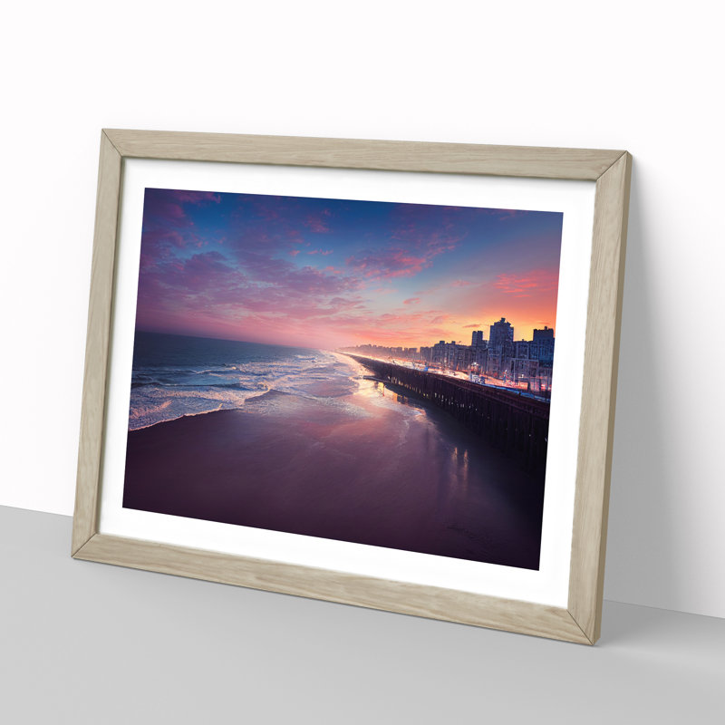 Beach Pier Framed Print, 34cm H x 46cm W x 2cm D, Oak
