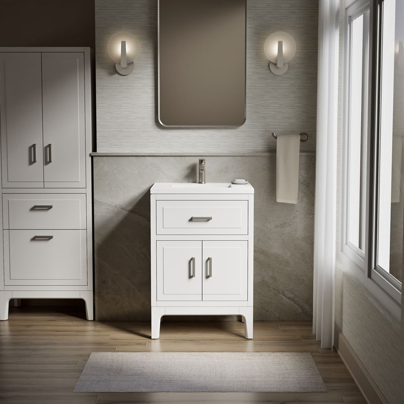 Seer 24" Freestanding Single Bathroom Vanity Cabinet with Sink and Quartz Top, White, 24"