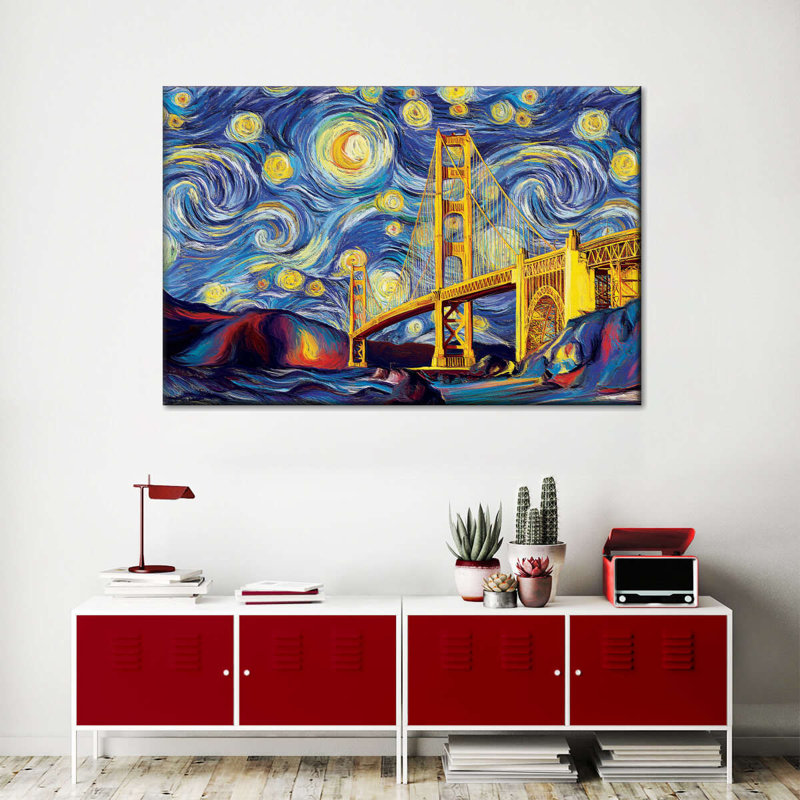 Impression sur toile Golden Gate Bridge Starry Night, H 16 po x l 24 po x P 1,25 po