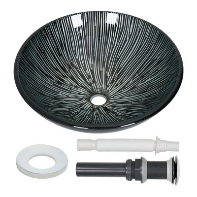 Belfry Bathroom 420 mm L x 420 mm W Satin Black Tempered Glass Circular Sink and Overflow