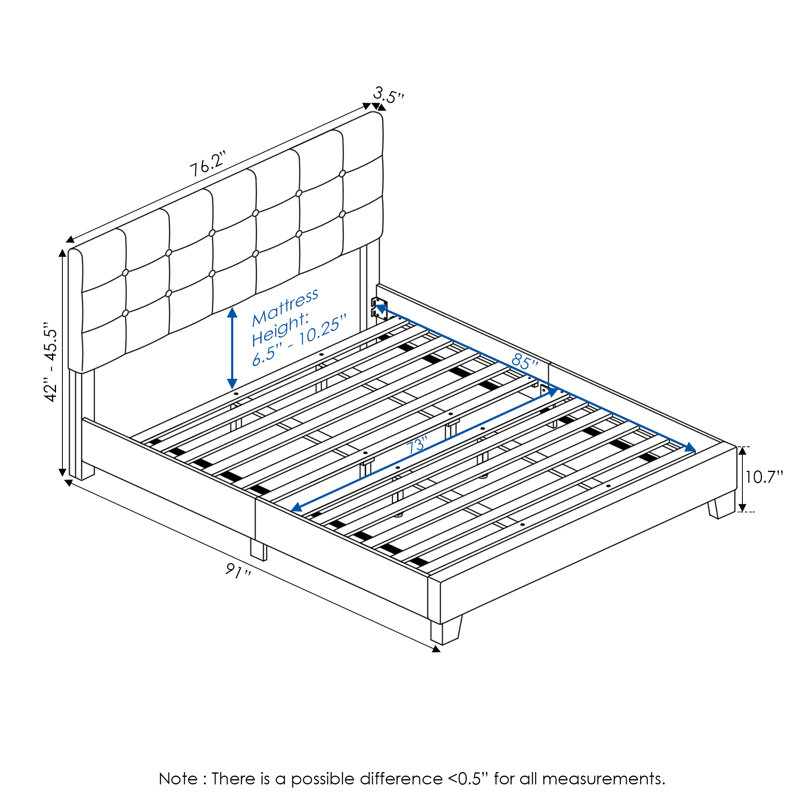 Anding Upholstered Slat Bed, California king, Glacier