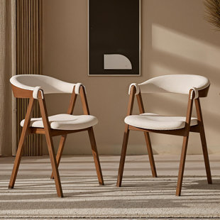 Ensemble de 2 chaises de salle à manger de style Mid-Century en tonneau en bois, rembourrées en polaire avec dossier incurvé, brun 
