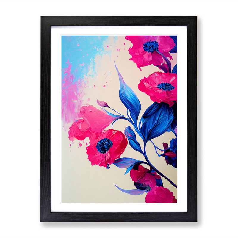 Paint Splat Flowers No.3 Abstract 1 Piece Single Picture Frame Wall Art, 34cm H x 25cm W x 2cm D, Black Framed