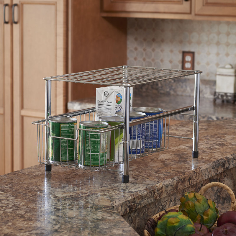 Free Standing Single Basket Sliding Cabinet Organizer with Metal Frame