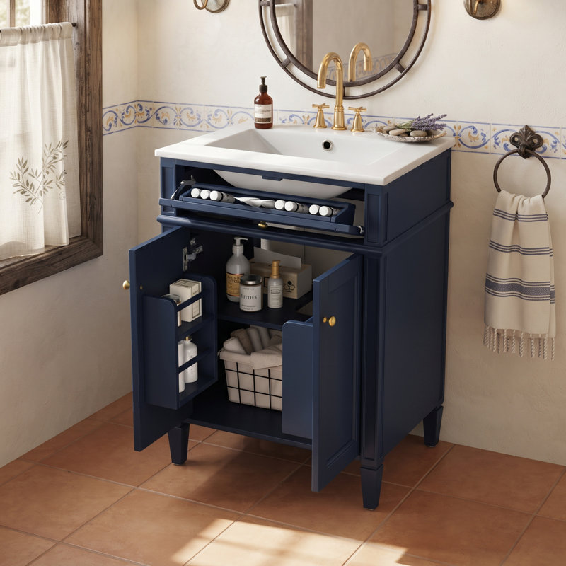 Ensemble de meuble-lavabo autoportant 24 po avec comptoir en céramique 24 po, Blue