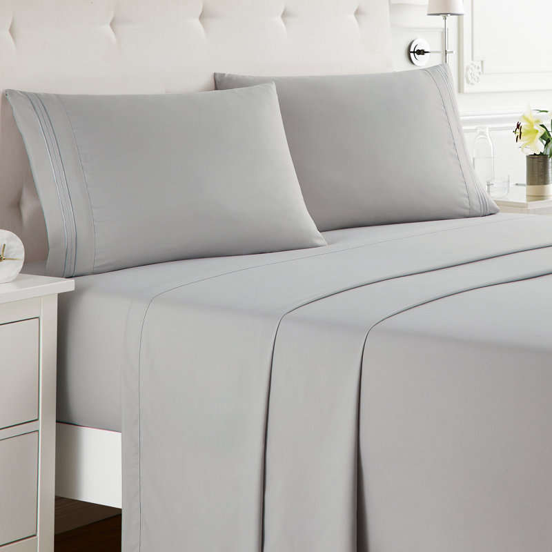  Double Brushed Hotel Luxury Sheet Set with Extra Soft Sheets & Pillowcases, Silver, Split King