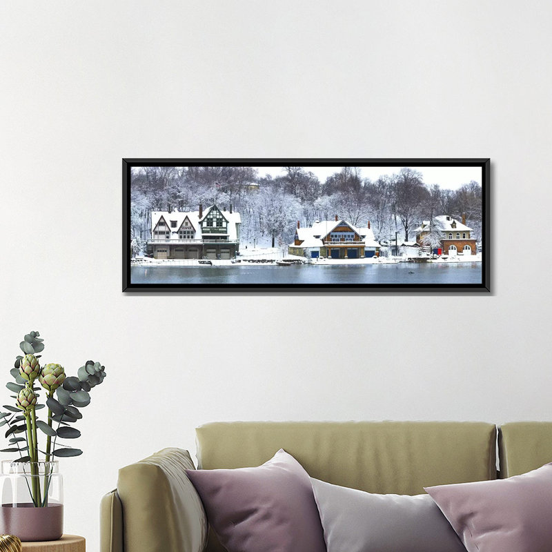 " Boathouse Row At The Waterfront, Schuylkill River, Philadelphia, Pennsylvania, USA " by Panoramic Images, Black Framed
