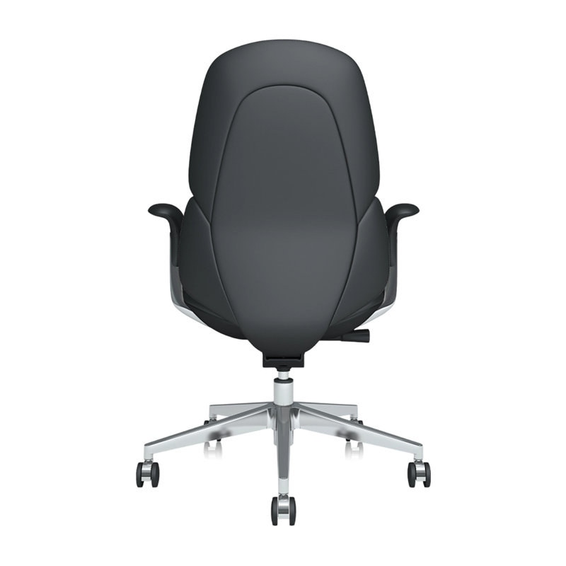 Genuine Leather Executive Chair, Mid-Back Ergonomic Swivel Office Chair, High Back Desk Chair with Polished Aluminum Alloy Base, Adjustable Height