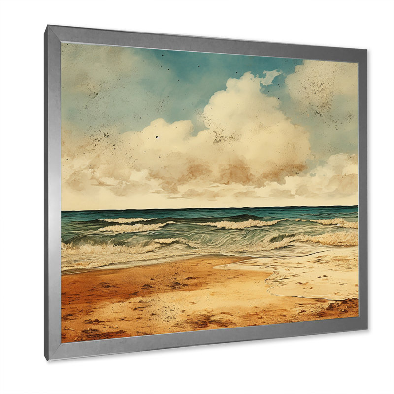 Vintage Beach Side Scenery II - Nautical & Beach Canvas Print, H 36 po x l 36 po x P 1,5 po, Cadre simple argenté