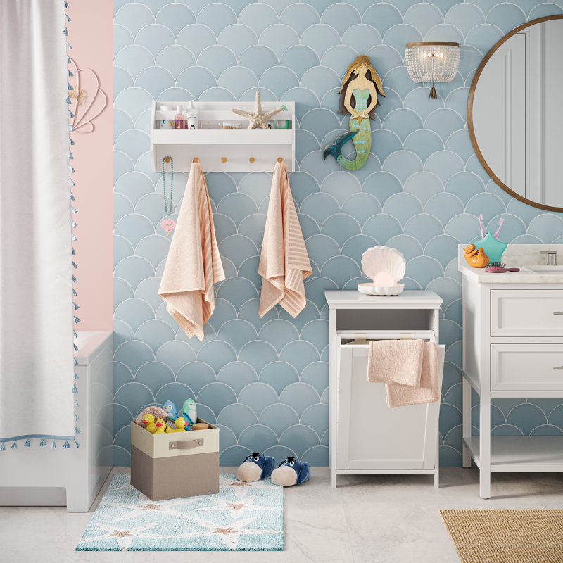 White MDF Tilt-Out Laundry Hamper Cabinet with Removable Bag