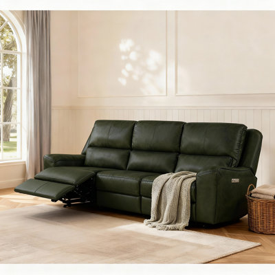 Top Grain Leather Reclining Sofa With Zero Gravity, Adjustable Headrest & Lumbar Support
