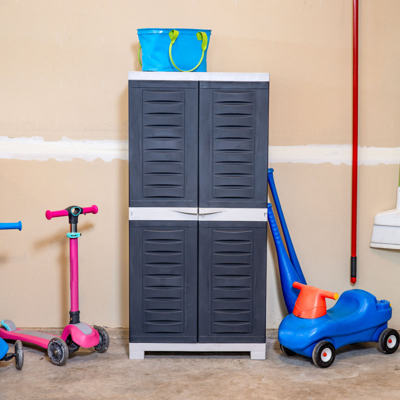Lockable Storage Cabinet with 3 Adjustable Shelves - Gray - 48 in (1.2 m), Gray/Charcoal Trim