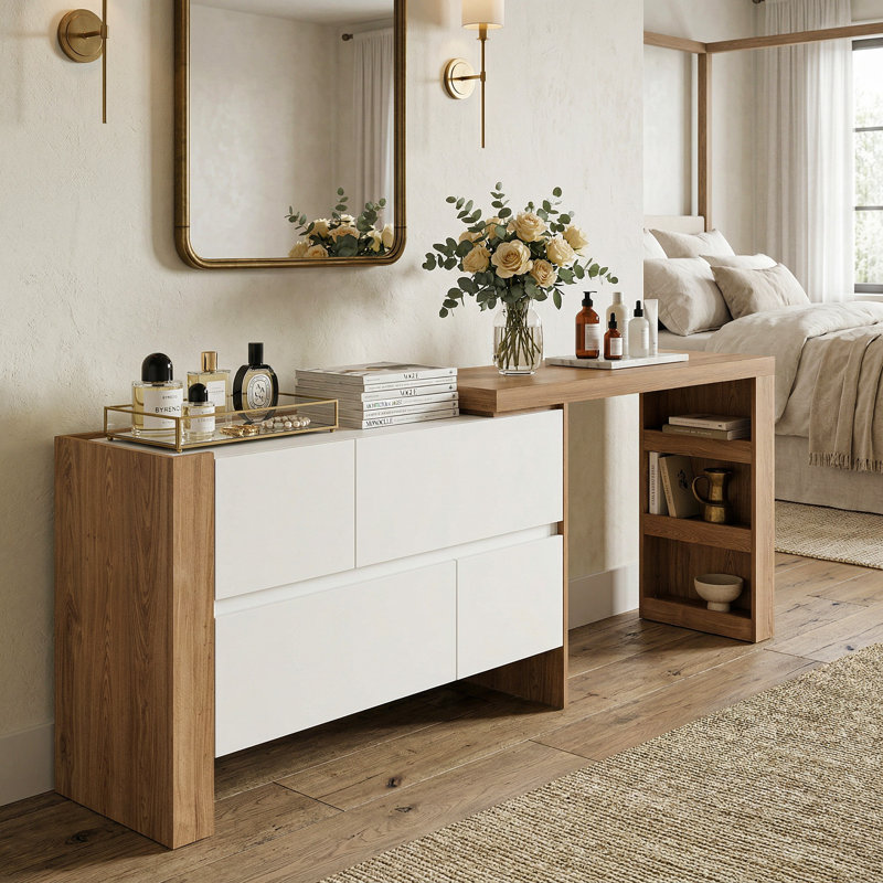 Bureau de coiffeuse convertible avec rangement réglable et tiroirs de rangement, coiffeuse de chambre peu encombrante