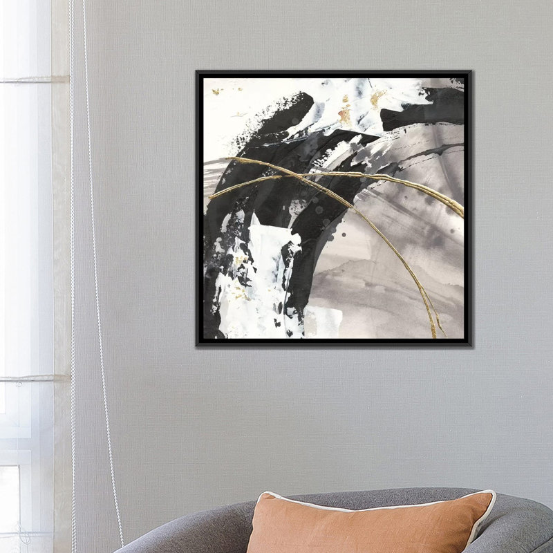 «Gilded Arcs II», reproduction sur toile, H 18 po x l 18 po x P 1,5 po, Toile avec cadre noir, Pas de tapis