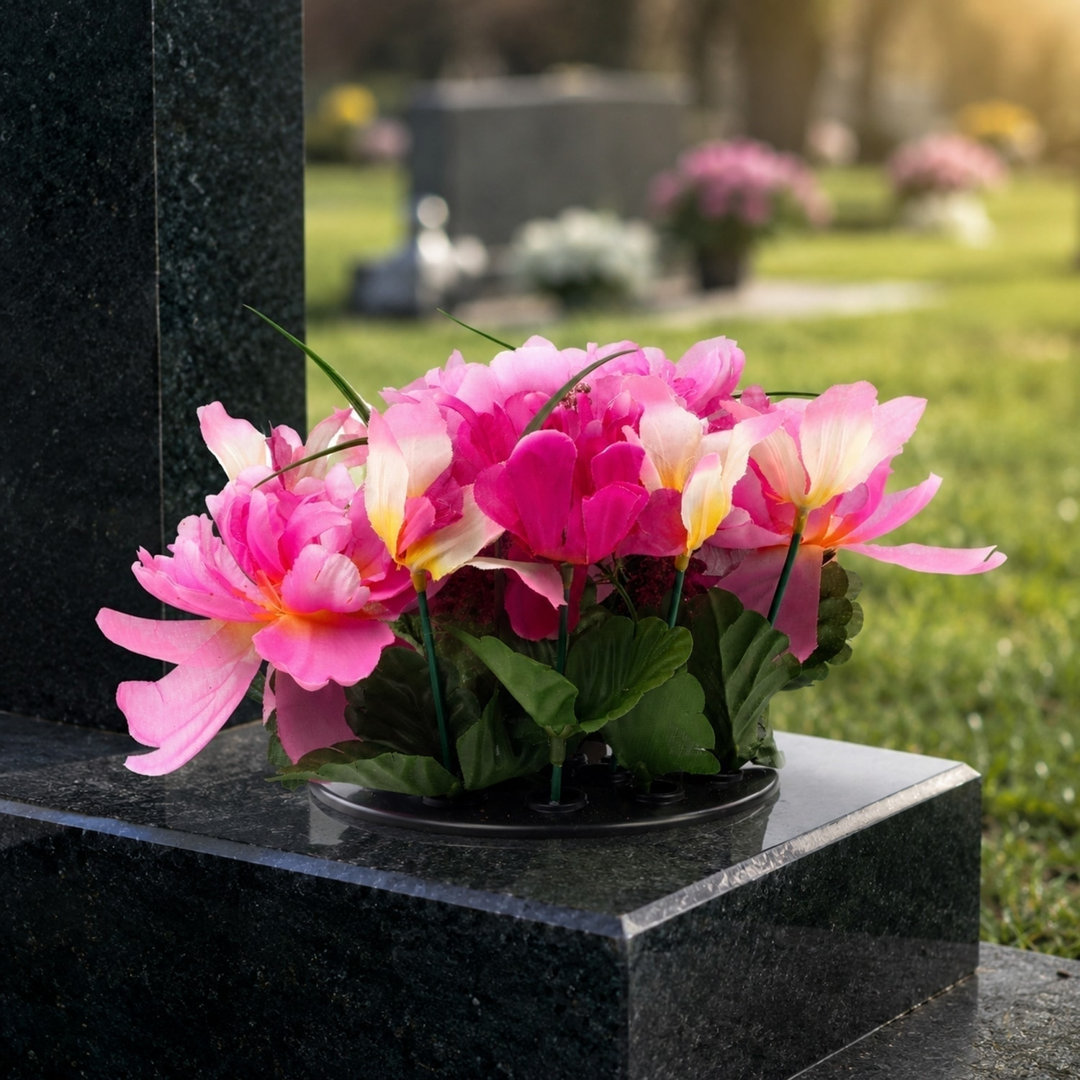 Artificial Silk Flower Grave Pot Memorial - Cemetery Graveside Tribute
