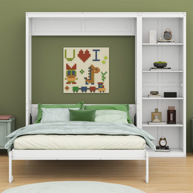 Lit escamotable mural avec tablettes Murphy, Blanc