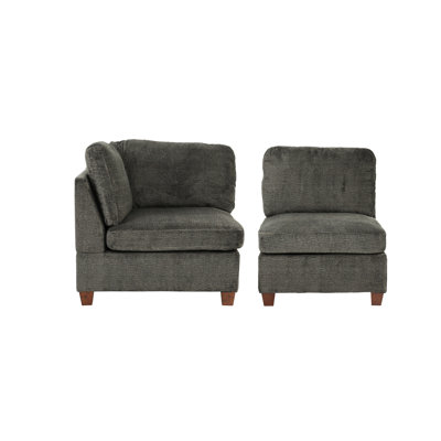 2Pc Modular In Gray, Chenille Upholstery Chairs For Living Area - Fabric With Supportive Cushion