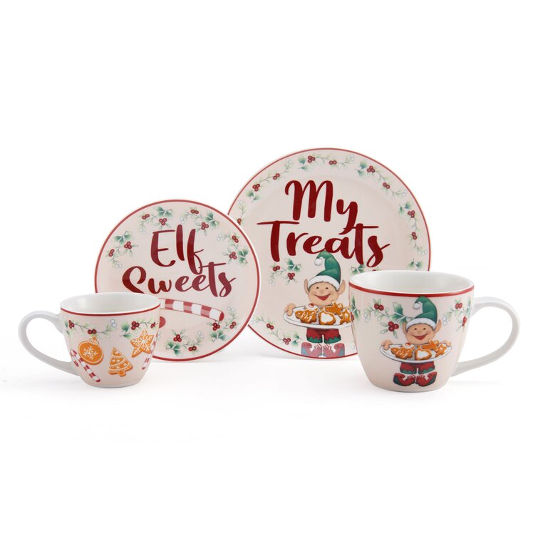 Pfaltzgraff Winterberry Elf and Me Holiday Treat Gift Set, 4-Piece, Multicolor