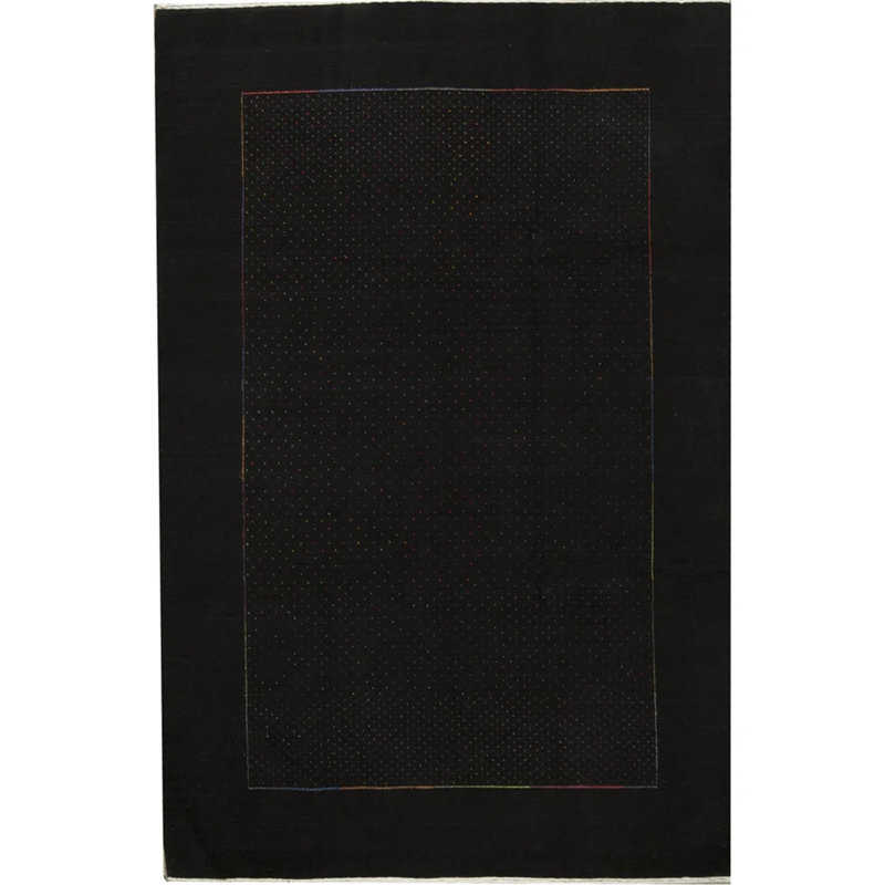Wool Area Rug in Black, Rectangle 4' x 6'