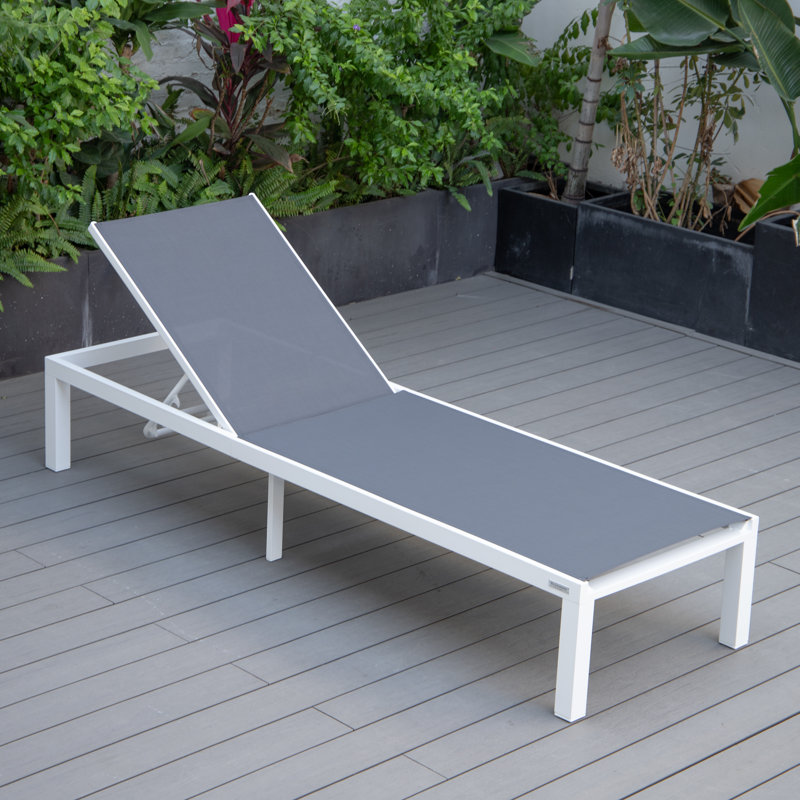 Marlin Modern Aluminum Outdoor Reclining Chaise Lounge - Weather-Resistant Sling Patio Chair for Poolside & Sunbathing, Black