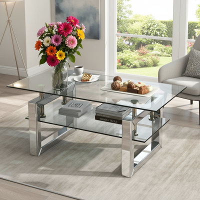 Table basse transparente en verre trempé pour le salon, argent