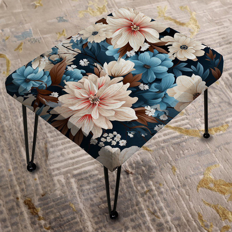 Motif floral de charme vichy bleu - repose-pieds rectangulaire floral