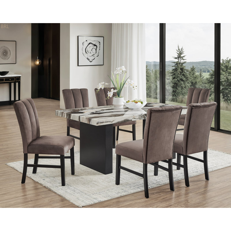 Ensemble de 2 chaises de salle à manger entièrement rembourrées en microfibre capitonné Mocha