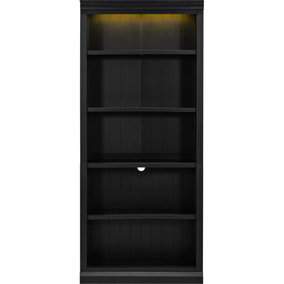 Modern 5 Bookcase With Led , Solid Wood, , Adjustable Shelves, Black For Eraser Storage Home Office Suite, Wood Frame, Board, Pen
