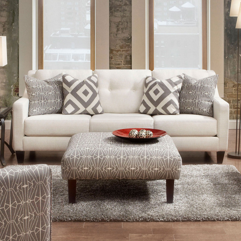 Repose-pieds carré de style contemporain avec motif triangulaire avec coussin en mousse haute densité et finition neutre