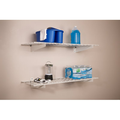 45-Inch by 15-Inch Steel Wall Shelf for Garage Storage, Low-Profile Brackets, Off White
