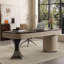 Bureau rectangulaire à 5 tiroirs brun noisette + beige + gris foncé en bois manufacturé + acier inoxydable-108647553-108647552