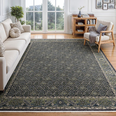 Caia Vintage Panel Medallion Blue/ Green Area Rug