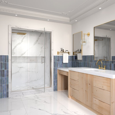 50" - 54" W x 71" H Pivot Swing Semi-Frameless Shower Door with 1/4" (6mm) Clear Tempered Glass