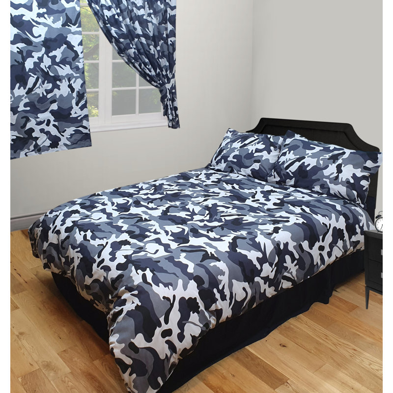 Camouflage Asko Duvet Cover Set, Black, Super King Duvet Cover + 2 Standard Pillowcases