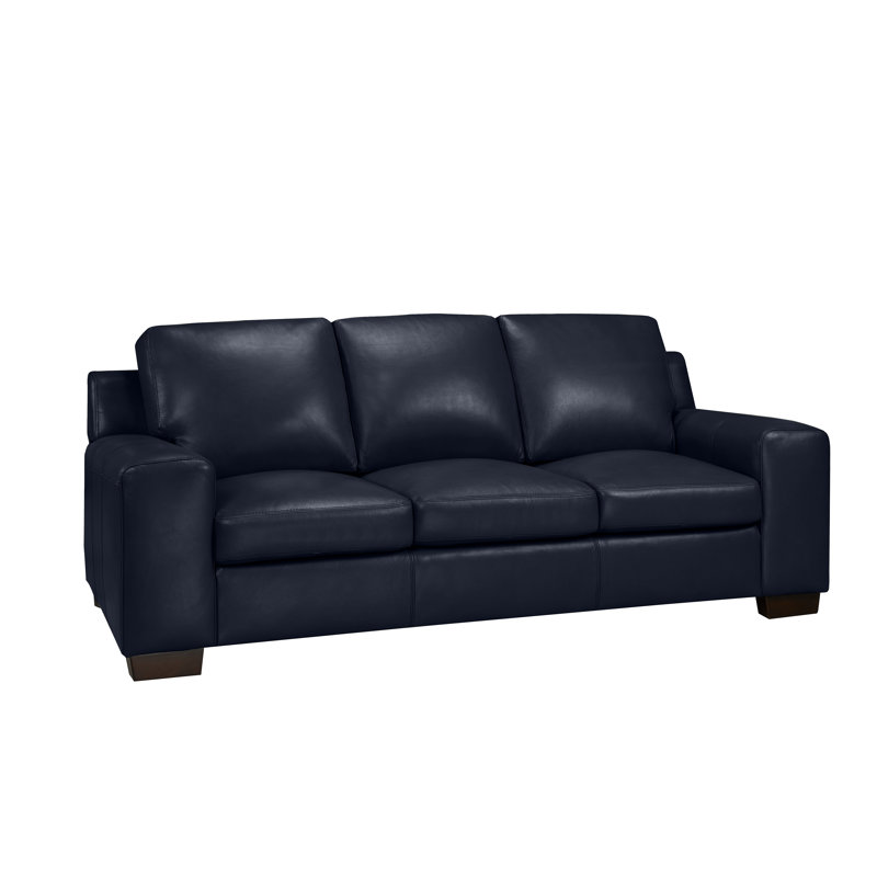 Canapé en cuir véritable 86 po Davontai, Cuir bleu marine