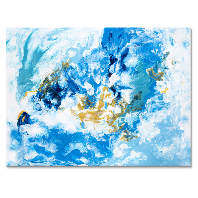 «Blue and White Liquide Waves II», peinture sur toile, H 12 po x l 20 po x P 1 po, Toile tendue
